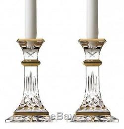 Waterford Lismore Gold 8 Candlestick Holders Pair #163692 New