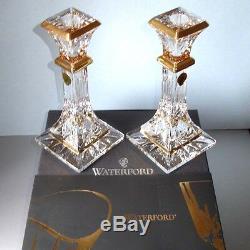 Waterford Lismore Gold 8 Candlestick Holders Pair #163692 New