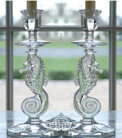 Waterford Pair Crystal Tall Candleholder Candle Holder Seahorse Candlestick New