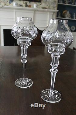 Waterford crystal hurricane candle sticks, a pair (2)