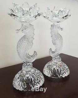 Waterford crystal unique seahorse candlestick pair. 10 inch tall. Stunning