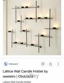 West Elm Lattice Wall Votive Tea Light Candle Holder Grid Modern Iron Glass NEW