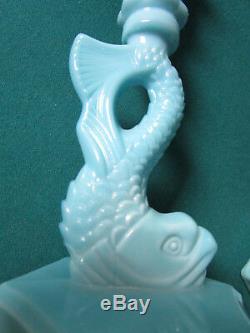 Westmoreland Blue Milk Glass Dolphin Pair Of Candlestick 9 Gl10