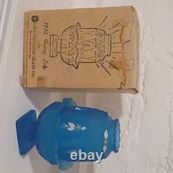 Westmoreland Glass Co 1932 Fairy Lite Blue Floral Glass Candle Holder with Box