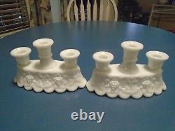 Westmoreland Paneled Grape Milk Glass Pair of Candle Holders VINTAGE