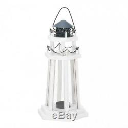 White Wood Lighthouse Lantern 6 Piece Lot Votive Candle Holder Nautical Decor