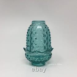 Wilkerson Glass Teal Blue UV Pink Glow Hobnail Fairy Lamp Lite / Candle Holder