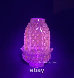 Wilkerson Glass Teal Blue UV Pink Glow Hobnail Fairy Lamp Lite / Candle Holder
