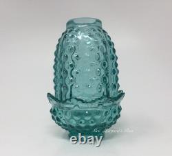 Wilkerson Glass Teal Blue UV Pink Glow Hobnail Fairy Lamp Lite / Candle Holder
