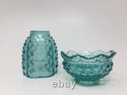 Wilkerson Glass Teal Blue UV Pink Glow Hobnail Fairy Lamp Lite / Candle Holder