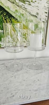 Williams Sonoma Crystal Glass Tall Pillar Candle Holders 2