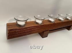 Wood Rustic Seven Votive Glass Tea Light Candle Holder Centerpiece