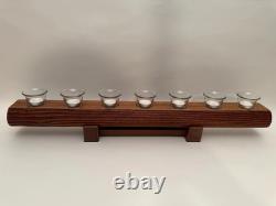 Wood Rustic Seven Votive Glass Tea Light Candle Holder Centerpiece