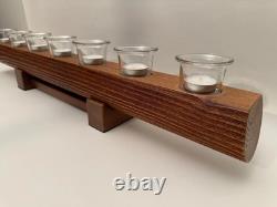 Wood Rustic Seven Votive Glass Tea Light Candle Holder Centerpiece