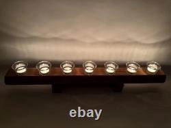 Wood Rustic Seven Votive Glass Tea Light Candle Holder Centerpiece