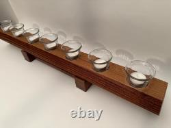 Wood Rustic Seven Votive Glass Tea Light Candle Holder Centerpiece
