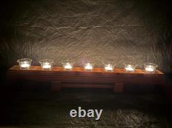 Wood Rustic Seven Votive Glass Tea Light Candle Holder Centerpiece