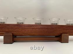 Wood Rustic Seven Votive Glass Tea Light Candle Holder Centerpiece