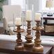 Wooden Candle Holders Set Of 3 Pillars Curved Crafted Natural Finish Oversized