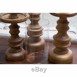 Wooden Candle Holders Set of 3 Pillars Curved Crafted Natural Finish Oversized