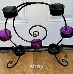 Wrought Iron Floor Standing Circular Candelabra 7 piece withGlass Candle Holders
