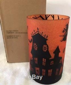YANKEE CANDLE Crackle Glass Haunted House Witch Graveyard Jar Candle Holder RARE