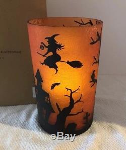 YANKEE CANDLE Crackle Glass Haunted House Witch Graveyard Jar Candle Holder RARE