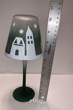 YANKEE CANDLE Winter Village2 Lamp Stem Tealight Holders Green/White Glass NWT