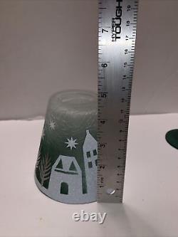 YANKEE CANDLE Winter Village2 Lamp Stem Tealight Holders Green/White Glass NWT