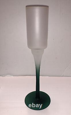 YANKEE CANDLE Winter Village2 Lamp Stem Tealight Holders Green/White Glass NWT