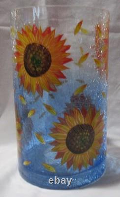 Yankee Candle Blue Colored Crackle Large Jar Holder J/H Fall SUNFLOWERS Floral