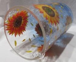 Yankee Candle Blue Colored Crackle Large Jar Holder J/H Fall SUNFLOWERS Floral