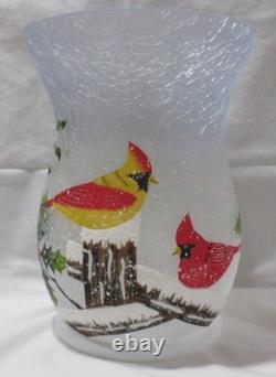 Yankee Candle Frosted Crackle Hurricane Large Jar Holder J/H CARDINAL HOLLY