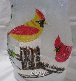 Yankee Candle Frosted Crackle Hurricane Large Jar Holder J/H CARDINAL HOLLY