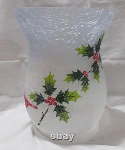 Yankee Candle Frosted Crackle Hurricane Large Jar Holder J/H CARDINAL HOLLY