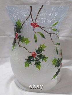 Yankee Candle Frosted Crackle Hurricane Large Jar Holder J/H CARDINAL HOLLY