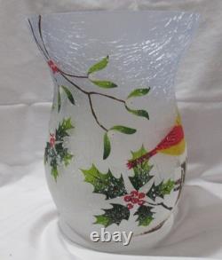 Yankee Candle Frosted Crackle Hurricane Large Jar Holder J/H CARDINAL HOLLY