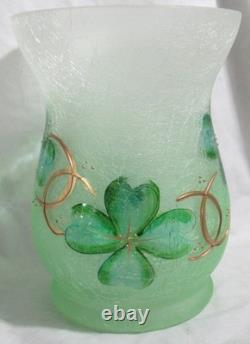 Yankee Candle Frosted Crackle Hurricane Large Jar Holder J/H FOUR LEAF CLOVER