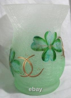 Yankee Candle Frosted Crackle Hurricane Large Jar Holder J/H FOUR LEAF CLOVER