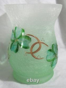 Yankee Candle Frosted Crackle Hurricane Large Jar Holder J/H FOUR LEAF CLOVER