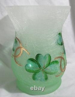 Yankee Candle Frosted Crackle Hurricane Large Jar Holder J/H FOUR LEAF CLOVER