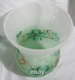 Yankee Candle Frosted Crackle Hurricane Large Jar Holder J/H FOUR LEAF CLOVER