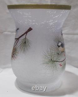 Yankee Candle Frosted Hurricane Large Jar Holder J/H Blue WINTER BIRDS branch