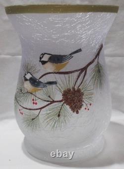 Yankee Candle Frosted Hurricane Large Jar Holder J/H Blue WINTER BIRDS branch