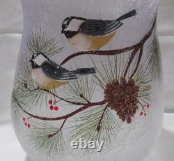 Yankee Candle Frosted Hurricane Large Jar Holder J/H Blue WINTER BIRDS branch