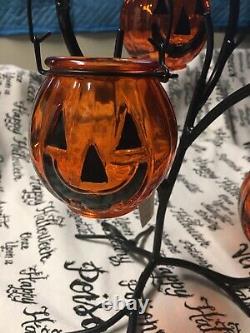 Yankee Candle Halloween Glass Jack OLantern Tree Tea Light Holder Nwts Rare