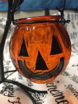 Yankee Candle Halloween Glass Jack OLantern Tree Tea Light Holder Nwts Rare