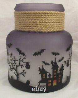 Yankee Candle Large Jar Holder LANTERN HAUNTED HOUSE frosted rope painted blacks