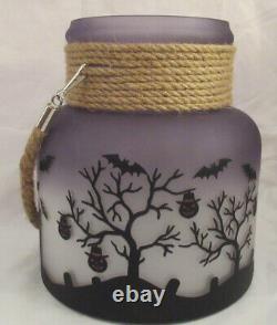 Yankee Candle Large Jar Holder LANTERN HAUNTED HOUSE frosted rope painted blacks