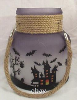 Yankee Candle Large Jar Holder LANTERN HAUNTED HOUSE frosted rope painted blacks